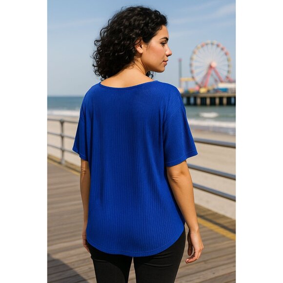 Alfred Dunner 3X Royal Blue Ruffle Blouse Glam Boldwear Textured Shine Top - Picture 4 of 12